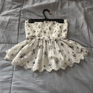 American Eagle Outfitters White and Black Smocked Top